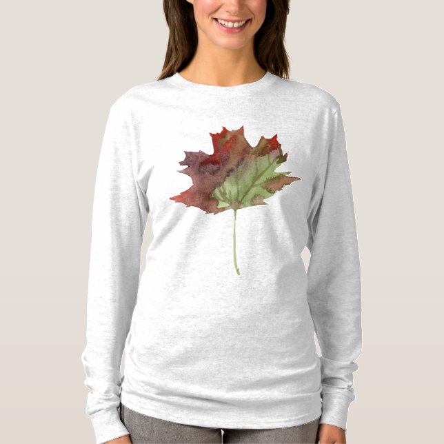 T-shirt Aquarelle de la feuille d'érable d'automne Bourgog (Devant)