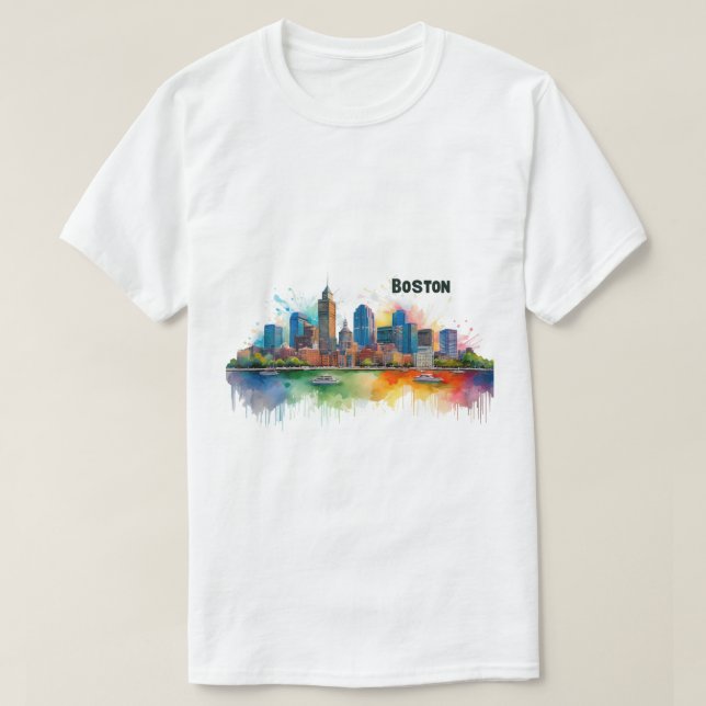 T-shirt Aquarelle de la skyline de Boston (Design devant)