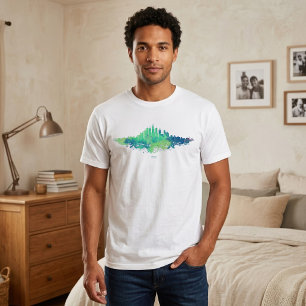 T-shirt Aquarelle de la skyline de Chicago Bleu Vert Art d