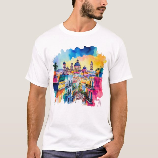 T-shirt Aquarelle de la ville mexicaine (Devant)