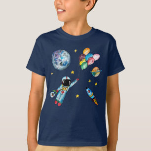 T-shirt Aquarelle de l'astronaute arc-en-ciel