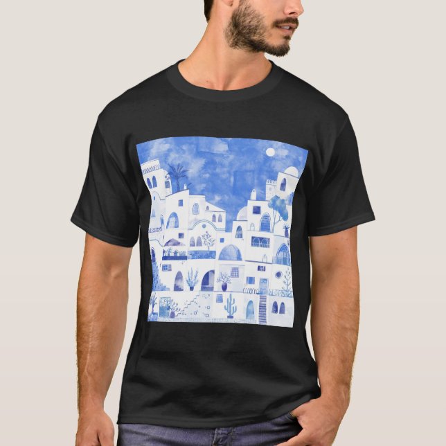 T-shirt Aquarelle de l'île grecque Santorin (Devant)