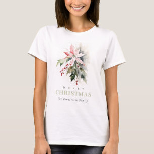 T-shirt Aquarelle de Noël Poinsettia Berries Folithe