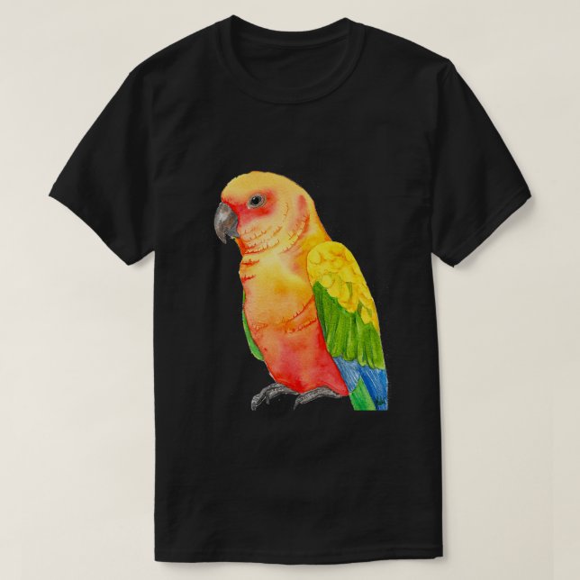T-shirt aquarelle de perroquet tropical du soleil (Design devant)