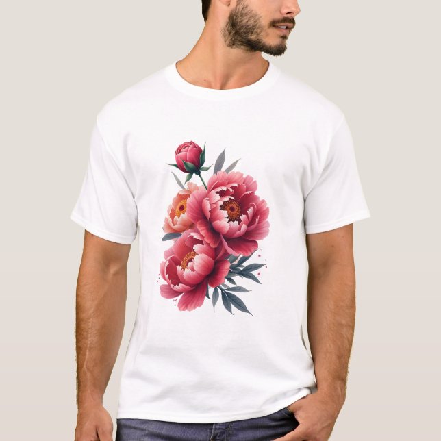 T-shirt Aquarelle de pivoine - Expression florale gras (Devant)