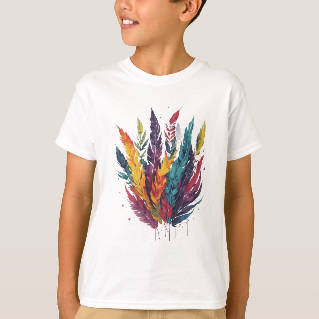 T-shirt Aquarelle de plumes colorées (Devant)