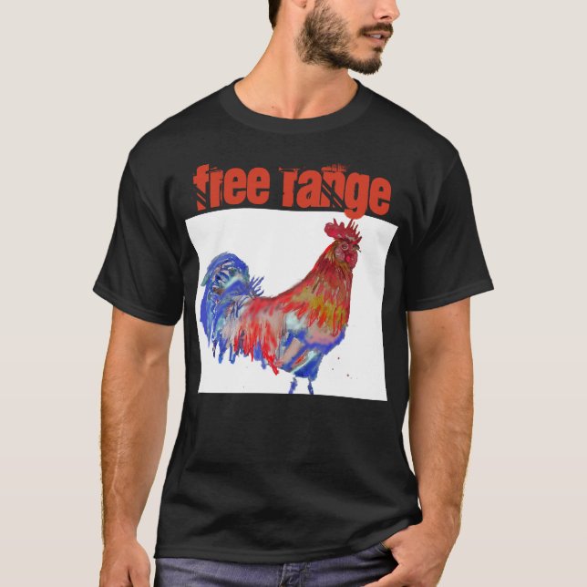 T-shirt Aquarelle de poulet à portée libre Cockerel (Devant)