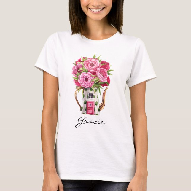 T-shirt Aquarelle de Whimsal Fairytale Teapot House (Devant)