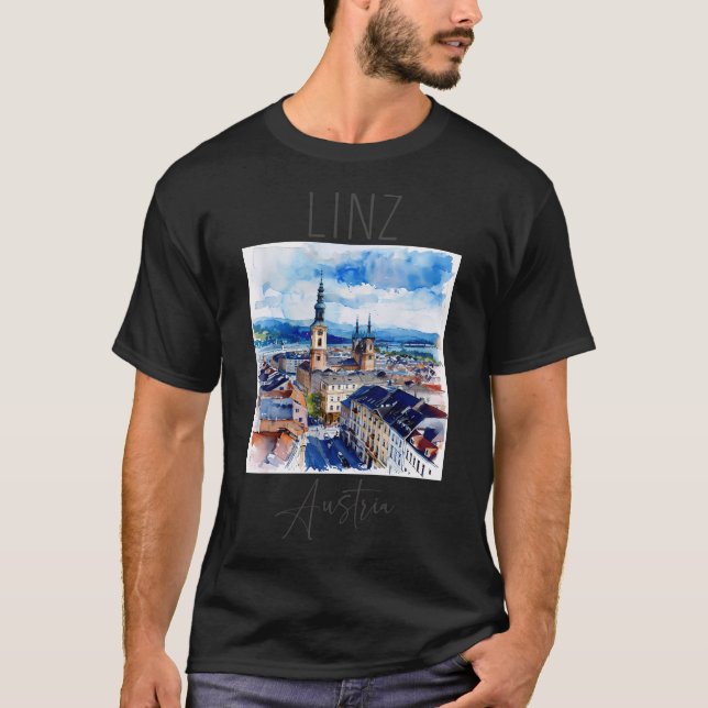 T-shirt Aquarelle Design De Linz - Autriche (Devant)