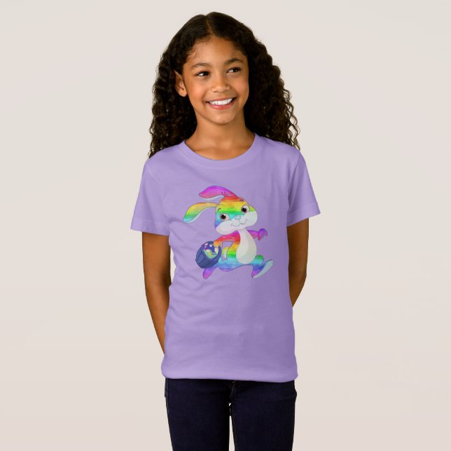 T-Shirt Aquarelle Design lapin de Pâques pour les enfants. (Devant entier)