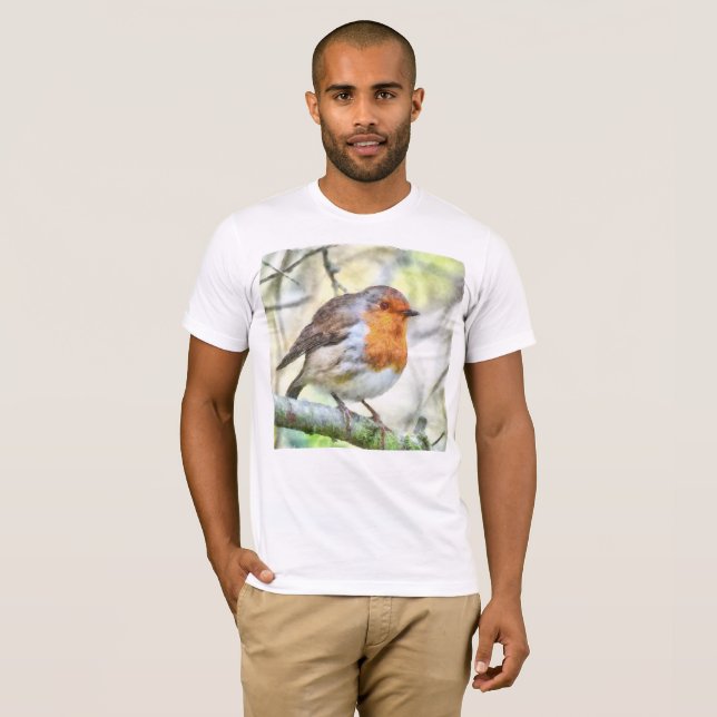 T-shirt Aquarelle d'hiver Robin de Noël (Devant entier)
