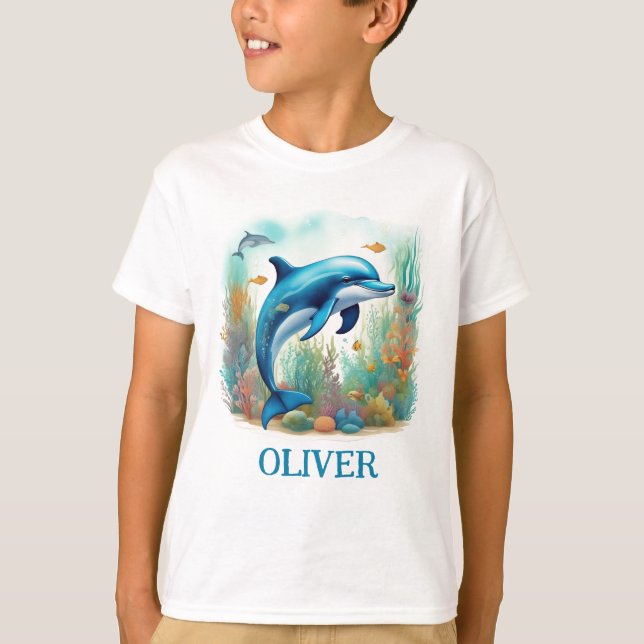 T-shirt Aquarelle Dolphin Cute Personnalisée (Devant)