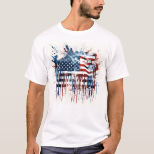 T-shirt Aquarelle drapeau américain abstrait
