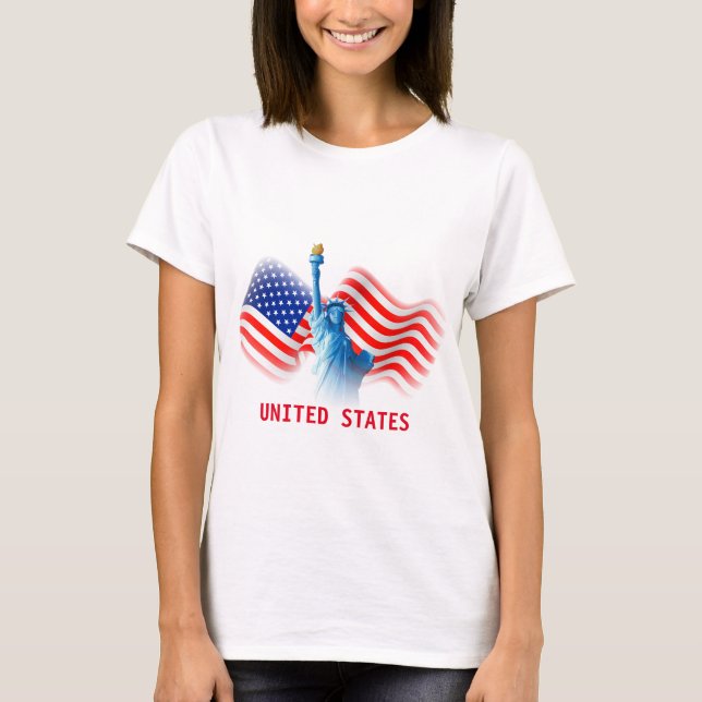 T-shirt Aquarelle drapeau des États-Unis avec Lady Liberty (Devant)