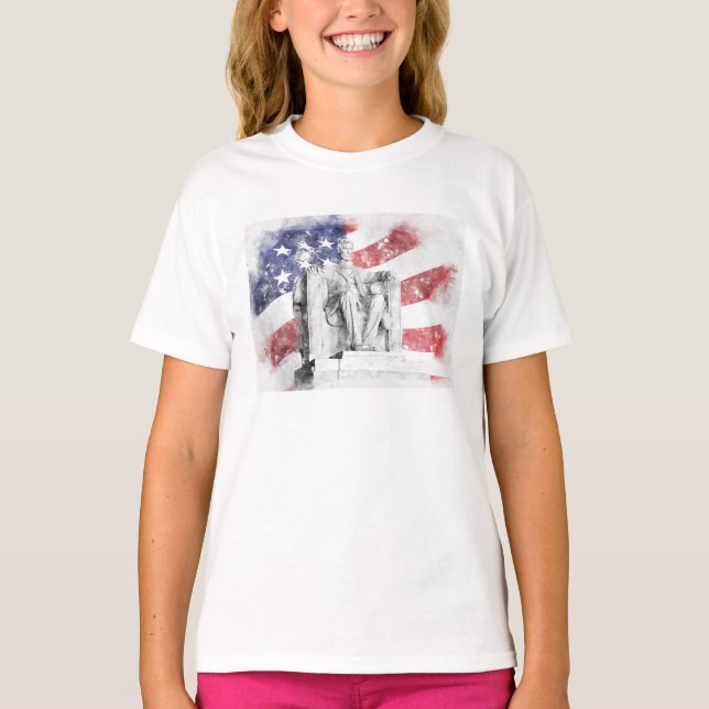 T-shirt Aquarelle du Lincoln Memorial drapeau américain ag (Devant)