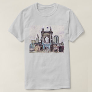 T-shirt Aquarelle du pont suspendu Cincinnati Roebling