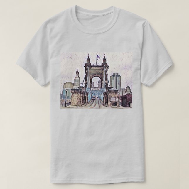 T-shirt Aquarelle du pont suspendu Cincinnati Roebling (Design devant)