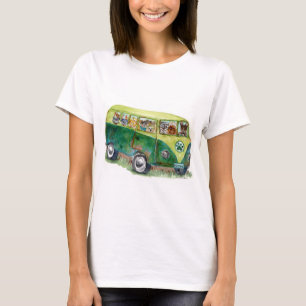 T-shirt aquarelle du vieux bus rempli de chiens POMDR adop