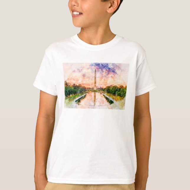 T-shirt Aquarelle du Washington Monument au coucher du sol (Devant)