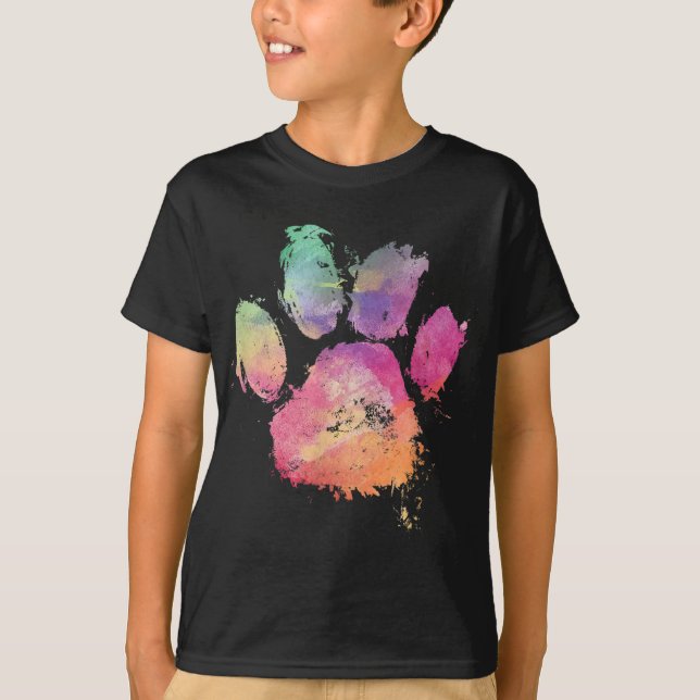 T-shirt Aquarelle Empreinte de patte chien chat Rainbow Ab (Devant)