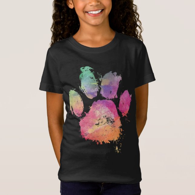 T-Shirt Aquarelle Empreinte de patte chien chat Rainbow Ab (Devant)