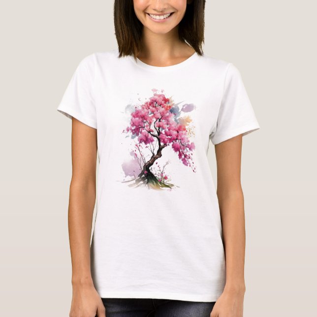 T-shirt Aquarelle en fleurs complètes Sakura Cherry Blosso (Devant)