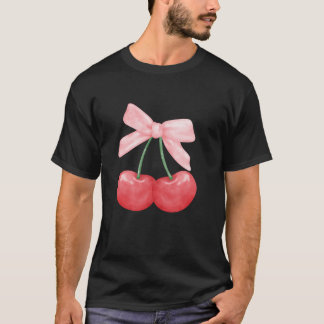 T-shirt Aquarelle Été Rouge Cerises Coquette Avec Rose