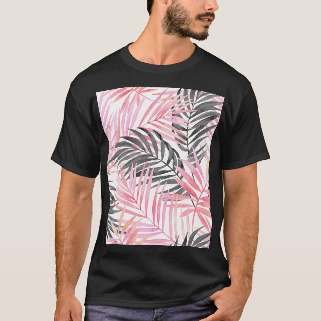 T-shirt Aquarelle Feuille rose tropicale (Devant)