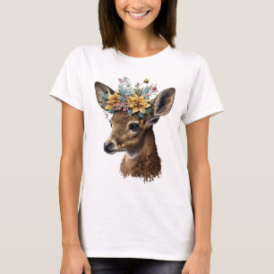 T-shirt Aquarelle fine cerf floral