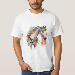 T-shirt Aquarelle Fleur Boho Horse Pastel