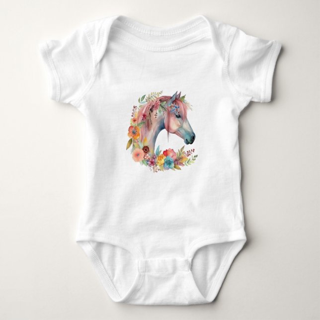T-shirt Aquarelle Fleur Boho Horse Pastel (Devant)