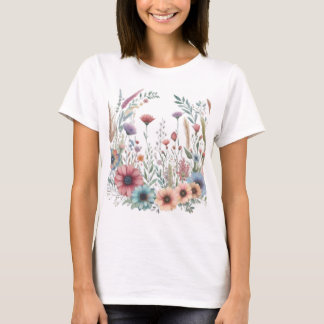 T-shirt Aquarelle fleurs pastel en Candy Land