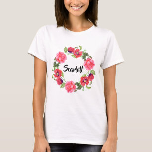 T-shirt Aquarelle Fleurs rouges et roses Design de courroi