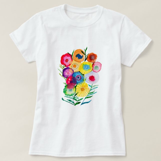 T-shirt Aquarelle fleurs violettes fleuries florales (Design devant)