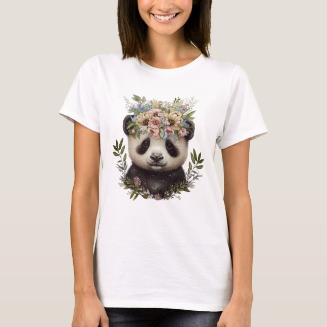 T-shirt Aquarelle Floral Baby Panda Cute (Devant)
