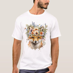 T-shirt Aquarelle Floral Fox Cute