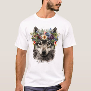 T-shirt Aquarelle Floral Wolf