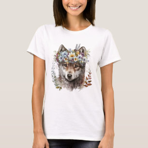 T-shirt Aquarelle Floral Wolf
