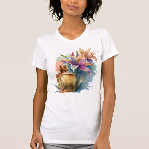 T-shirt Aquarelle Florale Bouteille de parfum Blanc Femmes