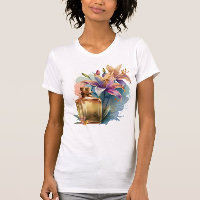 T-shirt Aquarelle Florale Bouteille de parfum Blanc Femmes (Devant)