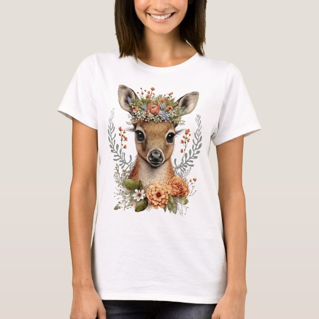 T-shirt Aquarelle florale cerf mou (Devant)