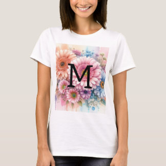 T-shirt Aquarelle florale monogramme rose marguerite