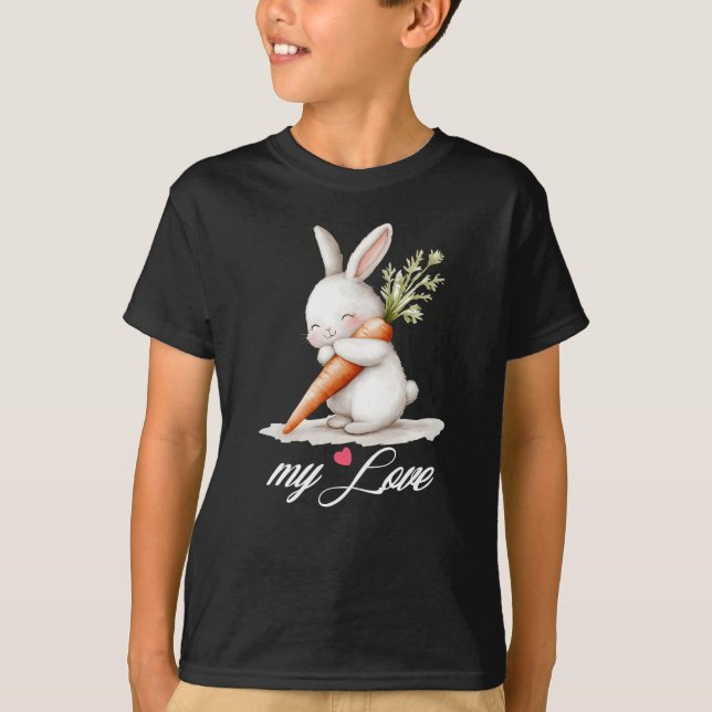T-shirt Aquarelle Fluffy Bunny Carrot Love (Devant)