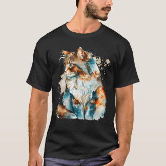 T-shirt Aquarelle Forêt Norvégienne Chat Colorful Chats Ai