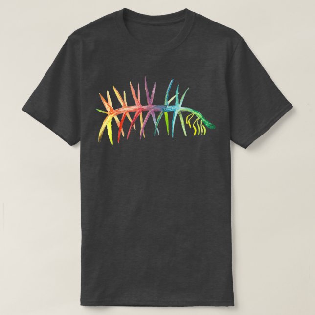 T-shirt Aquarelle Fossil Hallucigenia en arc-en-ciel (Design devant)