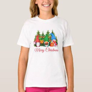 T-shirt Aquarelle Gnomes Rouge Joyeux Noël Fille