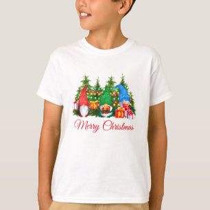 T-shirt Aquarelle Gnomes Rouge Joyeux Noël Garçon