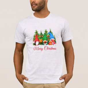 T-shirt Aquarelle Gnomes Rouge Joyeux Noël gris