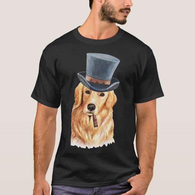 T-shirt Aquarelle Golden Retriever Top Hat (Devant)