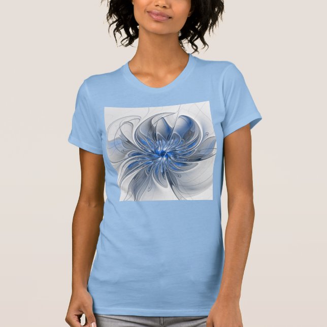 T-shirt Aquarelle gris bleu Abstrait Fractal Art Flower (Devant)